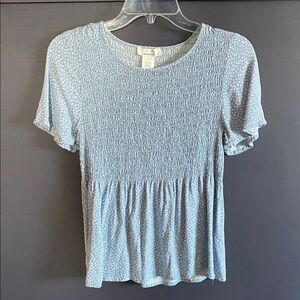 URBAN Romantics Blue Polka Dot Smocked Top